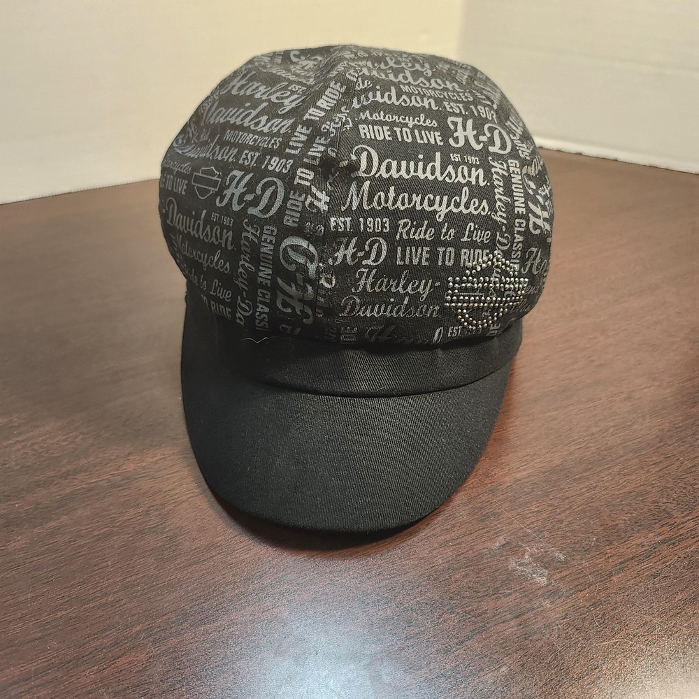 Harley-Davidson Hat Cap Fitted Womens Small Pattern Rhinestone Motorcycle Biker